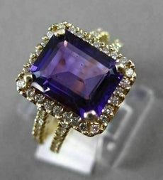 ESTATE 4.95CTW DIAMOND & AAA AMETHYST 14KT YELLOW GOLD 3D HALO ENGAGEMENT RING