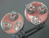 LARGE .22CT DIAMOND & PINK ENAMEL 18KT WHITE GOLD 3D CIRCULAR CLIP ON EARRINGS