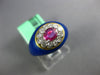 ESTATE .60CT DIAMOND & AAA RUBY & BLUE ENAMEL 18K YELLOW GOLD 3D FLOWER FUN RING