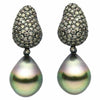 LARGE 2.65CT MOCHA DIAMOND & AAA TAHITIAN PEARL 18KT BLACK GOLD CLUSTER EARRINGS