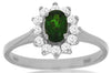 0.72CT DIAMOND & AAA RUSSALITE 14KT WHITE GOLD 3D OVAL & ROUND FLOWER LOVE RING