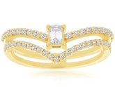 .50CT DIAMOND 14KT YELLOW GOLD ROUND & EMERALD CUT V SHAPE DOUBLE BAND FUN RING