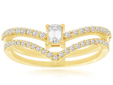 .50CT DIAMOND 14KT YELLOW GOLD ROUND & EMERALD CUT V SHAPE DOUBLE BAND FUN RING