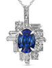 1.44CT DIAMOND & AAA SAPPHIRE 14KT WHITE GOLD OVAL ADJUSTABLE FLOATING PENDANT