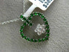 ESTATE 1.09CT DIAMOND & AAA GREEN RUBY 14KT WHITE GOLD FLOWER OPEN HEART PENDANT