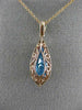 LARGE 3.12CT DIAMOND & AAA BLUE TOPAZ 14KT ROSE GOLD TEAR DROP FILIGREE PENDANT