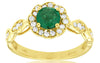 ESTATE .87CT DIAMOND & AAA EMERALD 14KT YELLOW GOLD 3D ROUND FLOWER FUN RING