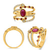 LARGE 1.63CT DIAMOND & AAA RUBY 14KT YELLOW GOLD OVAL & ROUND MULTI ROW FUN RING