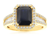 LARGE 3.75CT DIAMOND & AAA SAPPHIRE 14KT YELLOW GOLD 3D ROUND & EMERALD CUT RING