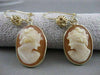 ANTIQUE 14KT YELLOW GOLD LADY SHELL CAMEO WIRE HANGING FILIGREE EARRINGS #20163
