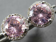 ESTATE 2.1CT DIAMOND & AAA PINK QUARTZ 14K WHITE GOLD HALO MARTINI STUD EARRINGS