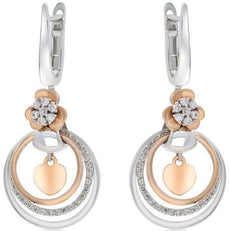 .44CT DIAMOND 14KT WHITE AND ROSE GOLD 3D FLOWER MULTI CIRCULAR HANGING EARRINGS