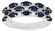 1.8CT DIAMOND & AAA SAPPHIRE 14KT WHITE GOLD 3D 3 ROW WEDDING ANNIVERSARY RING