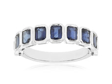 ESTATE 2.50CT AAA SAPPHIRE 14KT WHITE GOLD 3D EMERALD CUT BEZEL ANNIVERSARY RING
