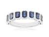 ESTATE 2.50CT AAA SAPPHIRE 14KT WHITE GOLD 3D EMERALD CUT BEZEL ANNIVERSARY RING