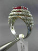 ESTATE LARGE 6.03CT DIAMOND & AAA OVAL RUBY 14KT WHITE GOLD HALO CURVED FUN RING