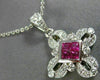 ANTIQUE .50CT DIAMOND & AAA RUBY 14KT WHITE GOLD FLOWER FILIGREE PENDANT #11718