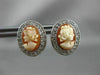 ESTATE SMALL .27CT DIAMOND & LADY CAMEO 14K WHITE GOLD FILIGREE CLIP ON EARRINGS