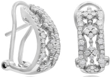 ESTATE WIDE .55CT DIAMOND 14KT WHITE GOLD 3D MULTI FLOWER FUN HANGING EARRINGS