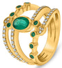 LARGE 1.41CT DIAMOND & AAA EMERALD 14K YELLOW GOLD OVAL & ROUND MULTI ROW RING
