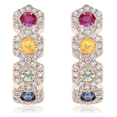 ESTATE .97CT DIAMOND & AAA MULTI COLOR SAPPHIRE 14K ROSE GOLD CLUSTER EARRINGS