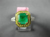ESTATE 2.10CT WHITE & FANCY YELLOW DIAMOND & AAA EMERALD 18K 2 TONE GOLD 3D RING