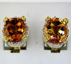 8.42CT DIAMOND AAA YELLOW SAPPHIRE & CITRINE 14K YELLOW GOLD 3D CLIP ON EARRINGS