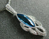 ESTATE 1.36CT DIAMOND & AAA BLUE TOPAZ 14KT WHITE GOLD 3D TEAR DROP LEAF PENDANT