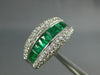 WIDE 1.60CT DIAMOND & AAA EMERALD 14KT WHITE GOLD 3D ROUND & BAGUETTE RING #2739