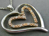 ESTATE .05CT DIAMOND 14K WHITE & ROSE GOLD 3D DOUBLE HEART LOVE FLOATING PENDANT