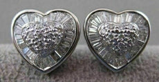 ESTATE 1.30CTW DIAMOND STAR HEART 14KT WHITE GOLD PUSHBACK EARRINGS 12MM #20989