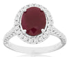 LARGE 3.70CT DIAMOND & AAA RUBY 14K WHITE GOLD OVAL & ROUND HALO ENGAGEMENT RING