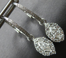 1.08CT DIAMOND 18K WHITE GOLD ROUND & MARQUISE LEVERBACK HANGING EARRINGS #27846