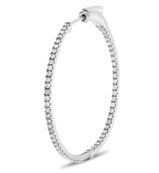 ESTATE .50CT DIAMOND 14K WHITE GOLD 3D CLASSIC INSIDE OUT HOOP HANGING EARRINGS