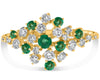 ESTATE WIDE .74CT DIAMOND & AAA EMERALD 14KT YELLOW GOLD 3D CLUSTER FUN RING