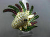 LARGE 2.03CT WHITE & BLACK DIAMOND & RUBY & TSAVORITE 18KT YELLOW GOLD BIRD RING