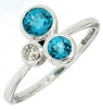 ESTATE 1.03CT DIAMOND & AAA BLUE TOPAZ 14K WHITE GOLD 3D THREE STONE BEZEL RING