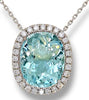 EXTRA LARGE 22.11CT DIAMOND & AAA AQUAMARINE 18KT WHITE GOLD HALO LOVE NECKLACE