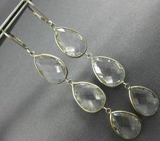 ESTATE LARGE AAA CRYSTAL 14KT WHITE GOLD PEAR SHAPE LEVER BACK HANGING EARRINGS