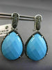 ESTATE LARGE 21.21CT BLACK DIAMOND & TURQUOISE 14KT WHITE GOLD CLIP ON EARRINGS