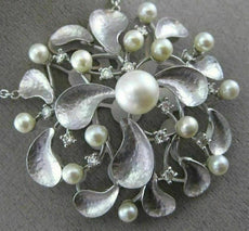 ESTATE LARGE .65CT DIAMOND & AAA SOUTH SEA PEARL 14KT WHITE GOLD FLOWER NECKLACE