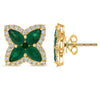 1.87CT DIAMOND & AAA EMERALD 14K YELLOW GOLD 3D PEAR SHAPE FLOWER STUD EARRINGS