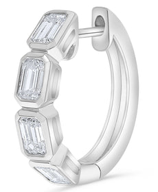 1.70CT DIAMOND 14KT WHITE GOLD EMERALD CUT 4 STONE HUGGIE HOOP HANGING EARRINGS