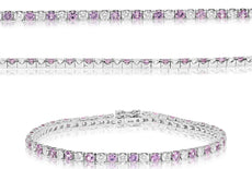 5.50CT DIAMOND & AAA PINK SAPPHIRE 14K WHITE GOLD ROUND ETERNITY TENNIS BRACELET