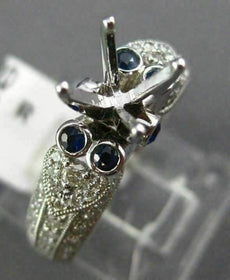 ESTATE .88CT DIAMOND & SAPPHIRE 14KT WHITE GOLD PAVE SEMI MOUNT ENGAGEMENT RING