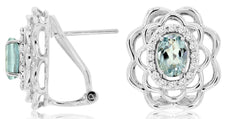 1.07CT DIAMOND & AAA AQUAMARINE 14KT WHITE GOLD 3D OVAL & ROUND HANGING EARRINGS