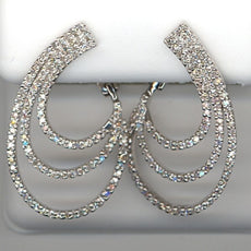 .67CT DIAMOND 14KT WHITE GOLD 3D MULTI ROW HORSESHOE TEAR DROP HANGING EARRINGS