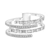 WIDE .43CT DIAMOND 14K WHITE GOLD 3D ROUND & BAGUETTE MULTI ROW CRISS CROSS RING