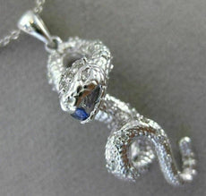 ESTATE LARGE .31CT DIAMOND & AAA SAPPHIRE 14KT WHITE GOLD SNAKE FLOATING PENDANT
