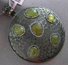 ESTATE LARGE 1.36CT DIAMOND & YELLOW SAPPHIRE 14K BLACK GOLD 3D FILIGREE PENDANT